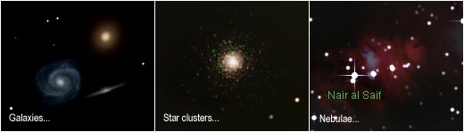 Galaxies, star clusters, nebulae...